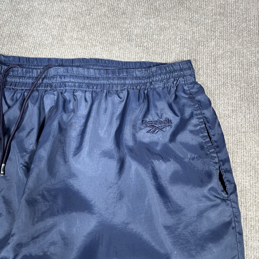 Vintage Reebok Track Pants Mens L Navy Blue Windbreaker Fleece Lined Logo 90s